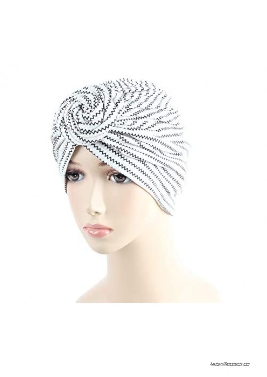 4Packs Women Turban African Pattern Knot Headwrap Beanie Pre-Tied Bonnet Chemo Cap Hair Loss Hat
