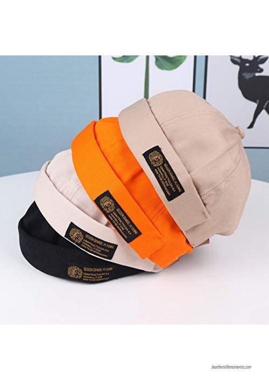 4UFiT Beanie Hats Docker Cap Adjustable Hats Sailor Cap Worker Hat Rolled Cuff Retro Brimless Hat for Men & Women