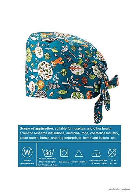 5 Pieces Printed Soft Caps Bouffant Scrub Turban Cap Adjustable Scrub Hat with Sweatband for Women Men
