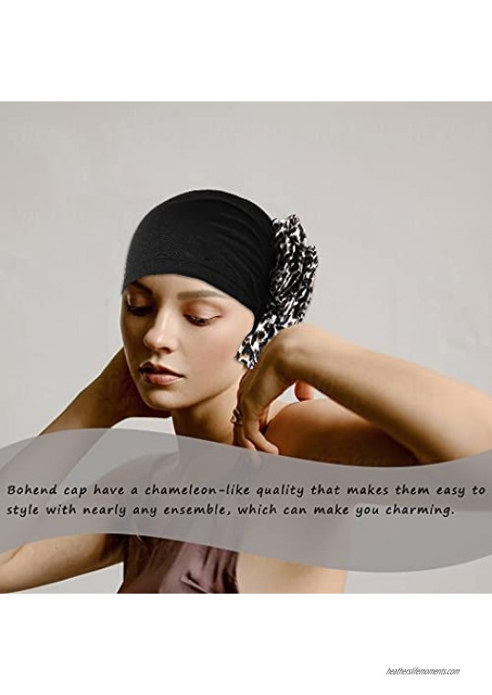 Bohend Women Big Flower Elastic Turban Chemo Beanie Head Scarf Wrap Hair Loss Chemo Cap Hat Black