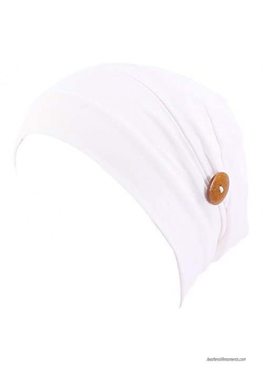 Button Turbans for Women Ruffle Chemo Headwear Modal Cotton Beanie Cap for Cancer