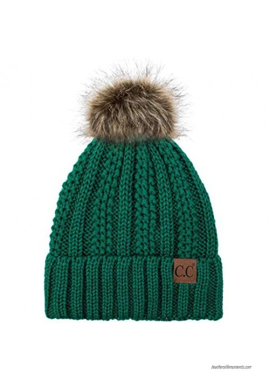 C.C Exclusives Fuzzy Lined Knit Fur Pom Beanie Hat (YJ-820)
