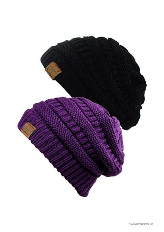 C.C Trendy Warm Chunky Soft Stretch Cable Knit Beanie Skully 2 Pack