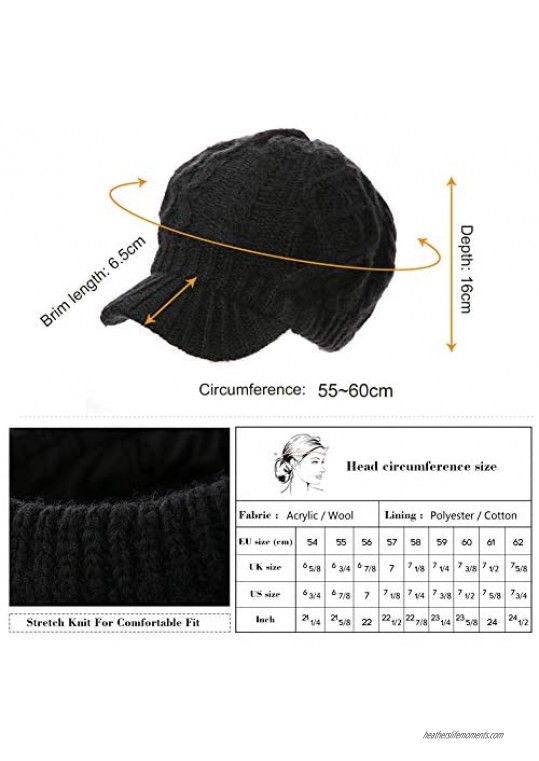 Comhats 50%/100% Wool Newsboy Cap Winter Hat Visor Beret Cold Weather Knitted