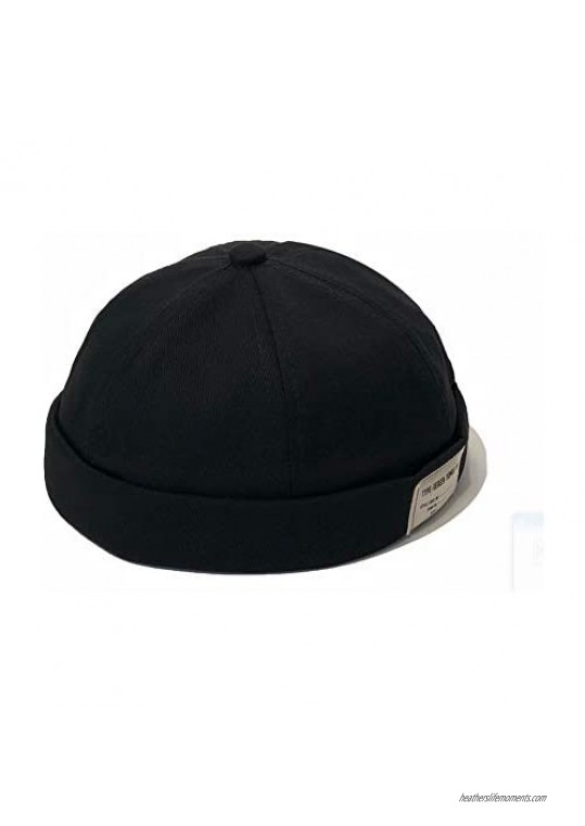 Croogo Unisex Visor-Less Cap Cotton Denim Brimless Docker Cap Rolled Cuff Harbour Hat Summer Baseball Cap