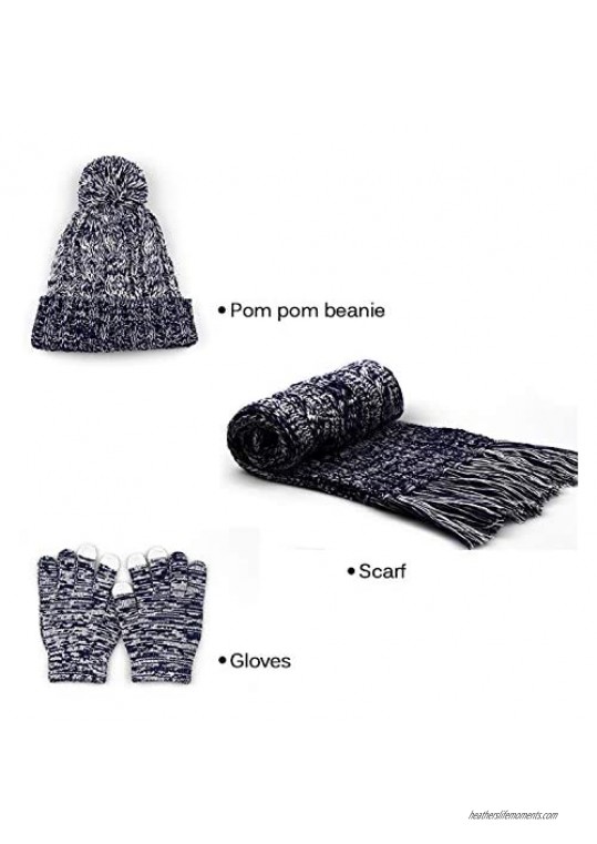 DTBG Knitted Beanie Gloves & Scarf Winter Set Warm Thick Fashion Hat Mittens 3 in 1 Cold Weather for Women