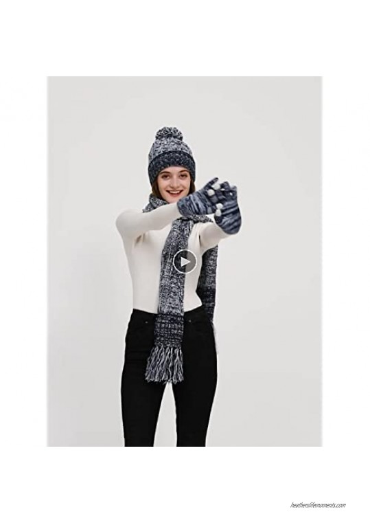 DTBG Knitted Beanie Gloves & Scarf Winter Set Warm Thick Fashion Hat Mittens 3 in 1 Cold Weather for Women