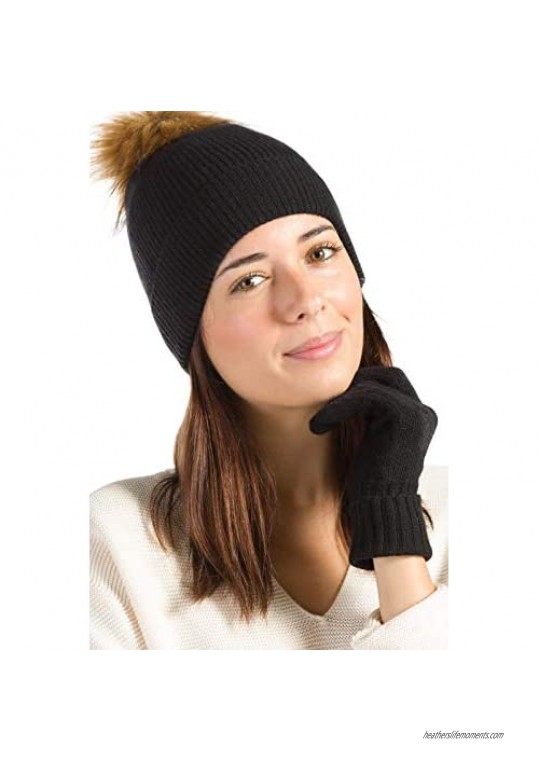 Fishers Finery Women's 100% Cashmere Pom Hat and Glove Set; with Gift Box
