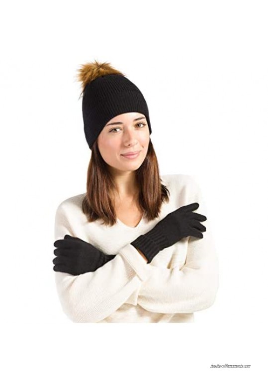 Fishers Finery Women's 100% Cashmere Pom Hat and Glove Set; with Gift Box
