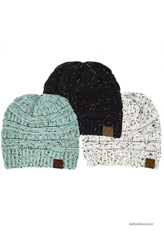 Funky Junque Confetti Knit Beanie Hat for Women Slouchy Skullcap 3 Pack Bundle