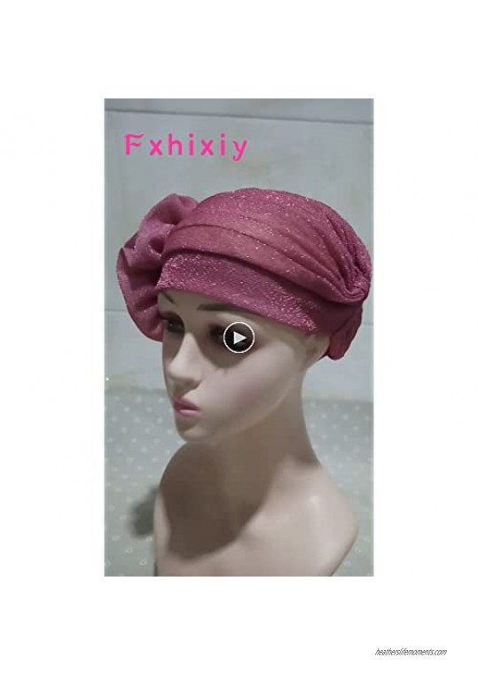Fxhixiy Women Elastic Glitter Big Flower Turban Chemo Beanie Hair Loss Chemo Cap Hat