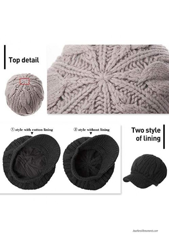 Jeff & Aimy Women's 100% Wool Knit Visor Beanie Newsboy Cap Cold Weather Warm Winter Hat