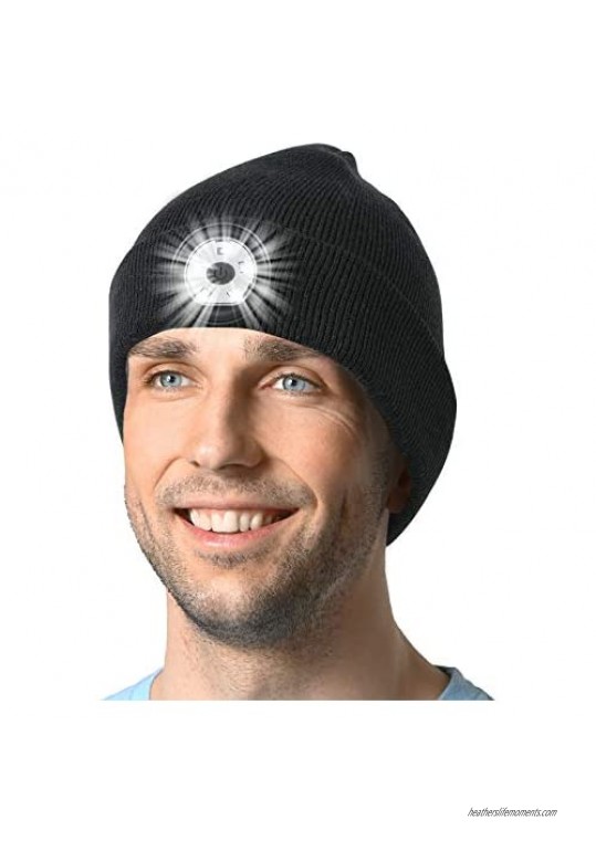 PASTACO LED Beanie Hat Gifts for Men Women Headlamp Beanie for Dad Black