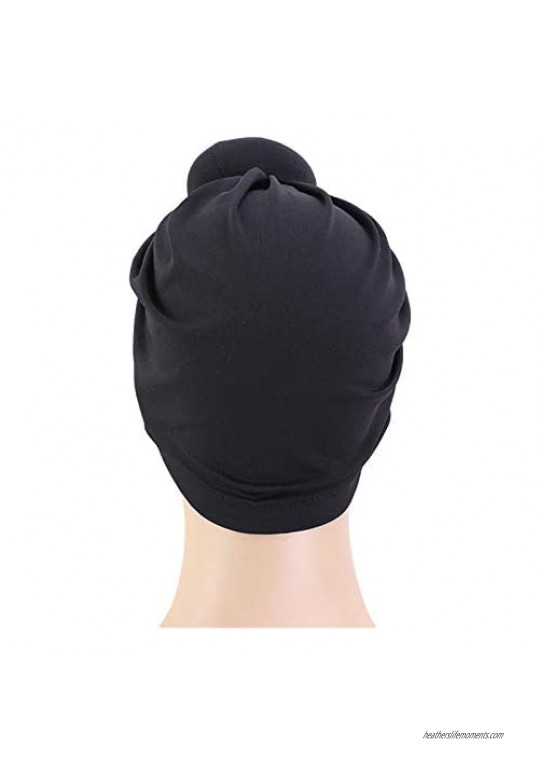 Qianmome African Turban Donuts Knot Pre-Tied Bonnet Beanie Cap Headwrap Headband for Women