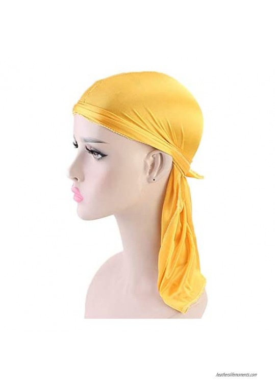 Silky Durags for Men/Womens Waves Cap 3 Pack Fashion Extra Long-Tail Headwraps Pirate Cap 360 Waves Durag HC4