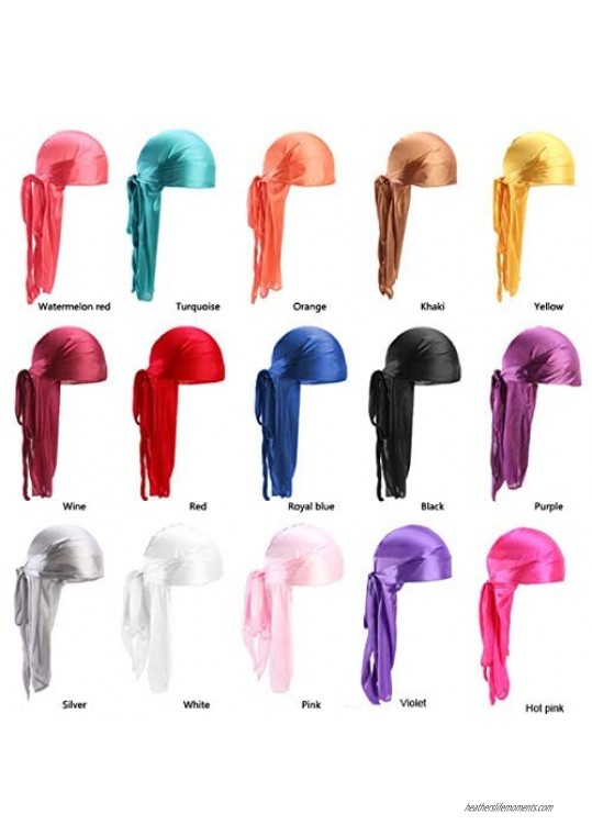 Silky Durags for Men/Womens Waves Cap 3 Pack Fashion Extra Long-Tail Headwraps Pirate Cap 360 Waves Durag HC4