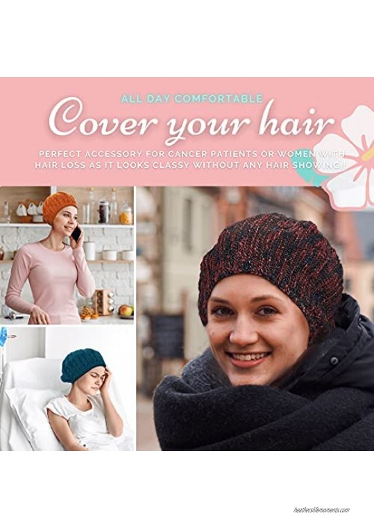 TEFITI Womens Chenille Snood Hairnet Headcover Knit Beret Beanie Cap Headscarves Turban-Cancer Headwear for Women