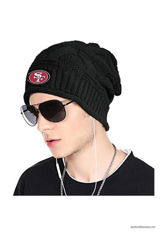 Trendy Winter Warm Beanie Hat for Mens Women's Black Slouchy Soft Knit Beanie Fitted Braided Cable Knit Cap