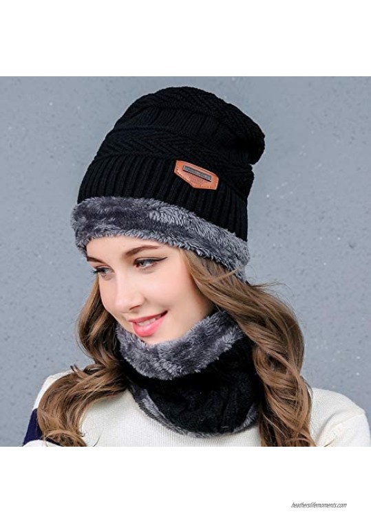 Warm Winter Beanie Hat & Scarf Set Stylish Knit Skull Cap for Men Women
