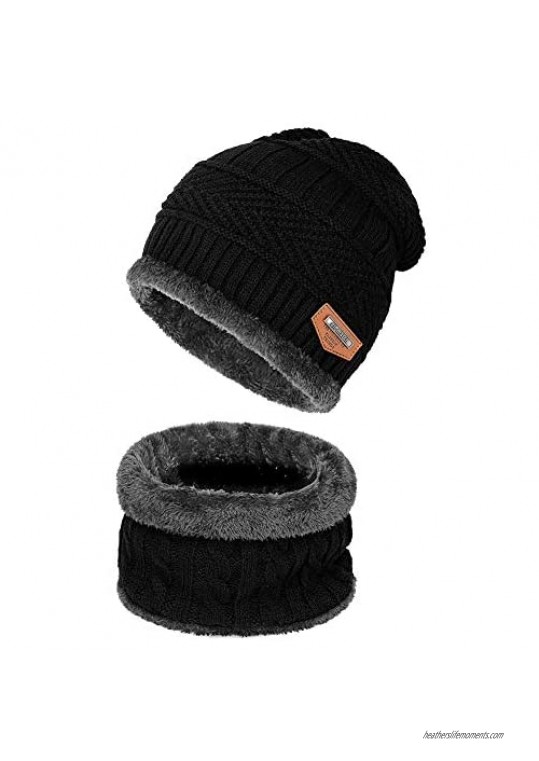 Warm Winter Beanie Hat & Scarf Set Stylish Knit Skull Cap for Men Women