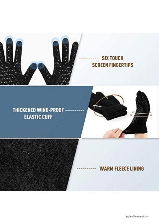 Winter 1-3 PCS Beanie Hat Gloves Scarf for Men Women Knit Thick Fleece Lined Warm Touchscreen Gloves Beanie Scarf Set