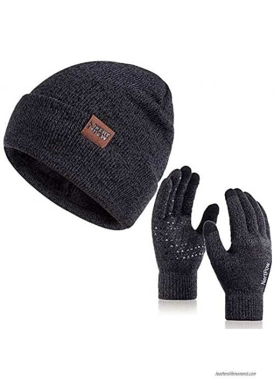 Winter 1-3 PCS Beanie Hat Gloves Scarf for Men Women  Knit Thick Fleece Lined Warm Touchscreen Gloves Beanie Scarf Set