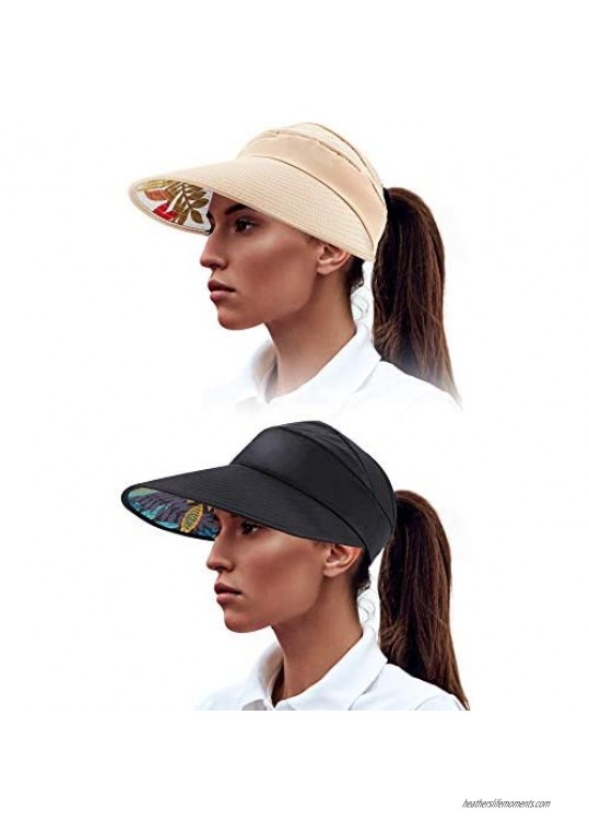 2 Pieces Sun Visor Hats UV Protection Caps Summer Wide Brim Beach Hat for Women