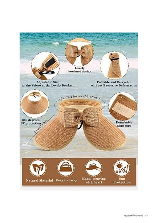 2 Pieces Sun Visor Hats Wide Brim Roll-up Straw Hats Summer Protection Beach Hat