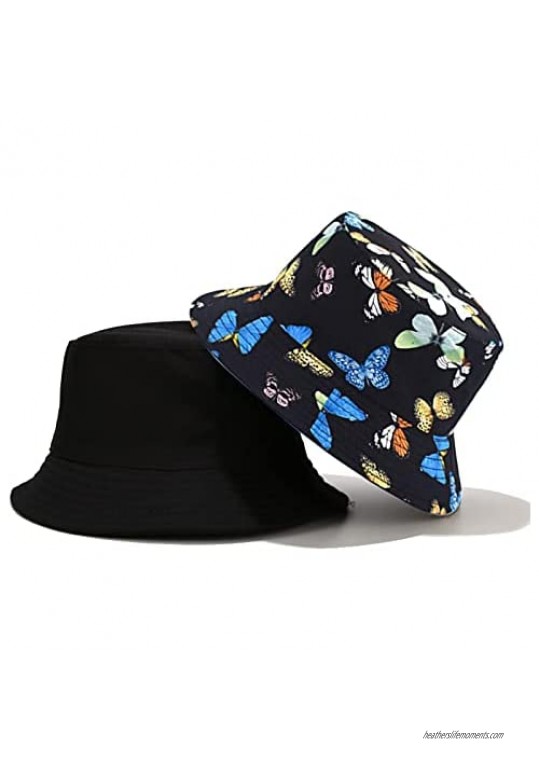 Bucket Hats Cotton Beach Sun Hat for Women Summer Travel Outdoor Reversible Cap Double Sides Wear