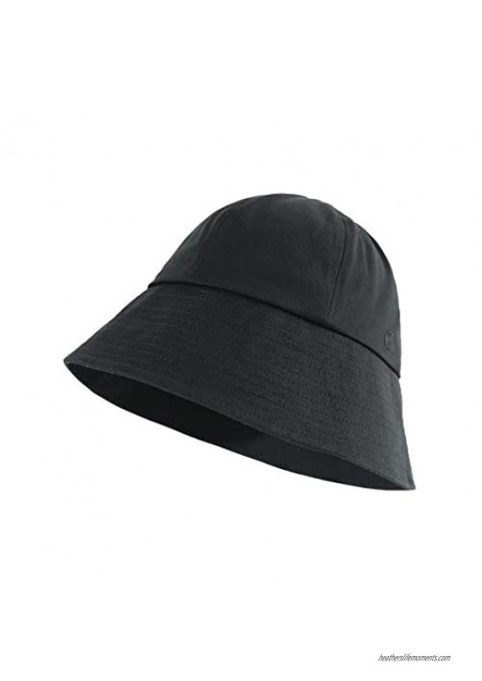 CACUSS Women's UPF 50+ Foldable Solid Color Bucket Hat 100% Cotton Sun Cap Summer Beach Sun Hat