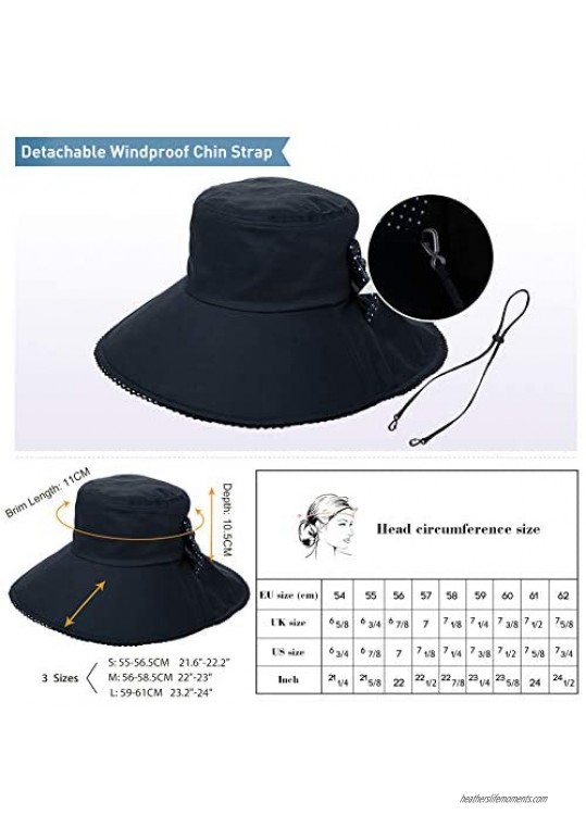 Comhats Summer Cotton Wide Brim Bucket Sun Hat for Women UPF Travel Beach Chin Strap