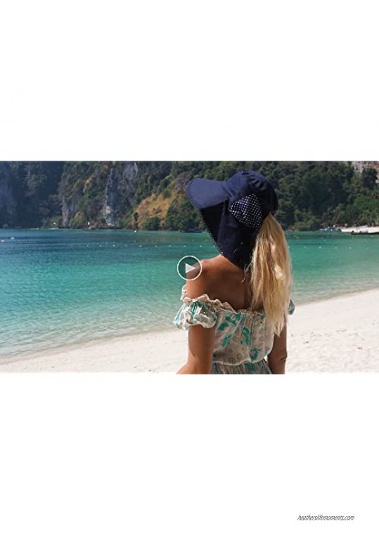 Comhats Summer Cotton Wide Brim Bucket Sun Hat for Women UPF Travel Beach Chin Strap
