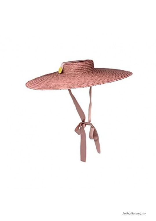 Cuckoo B Kelly Wheat Straw Boater Wide Brim Hat with Ribbon