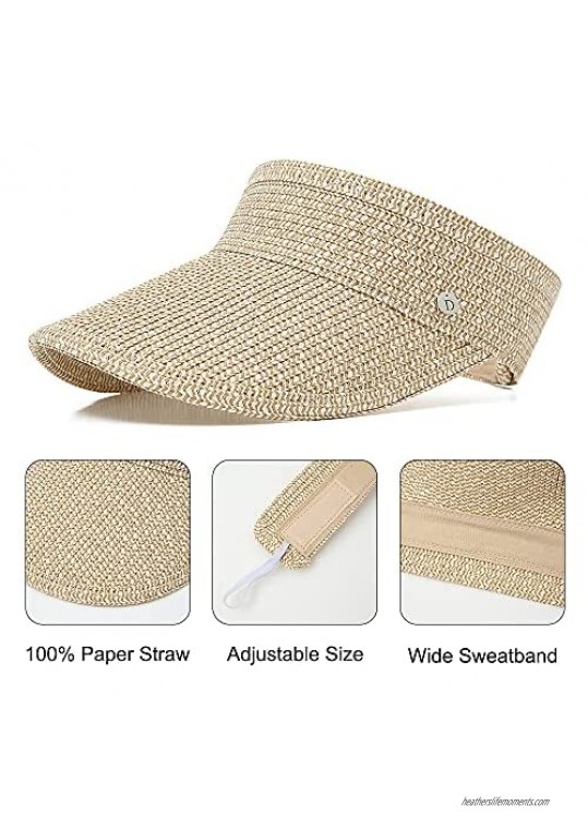 DOANNOTIUM Sun Hat Visor Foldable Straw Beach Cap for Women Wide Brim Hat