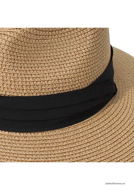 DRESHOW Men Summer Beach Sun Hat Straw Fedora Hat Wide Brim Roll up Cap Bucket Hat Fishing Hat Boonie Hat Panama Hat UPF 30+