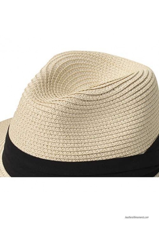DRESHOW Women Belt Buckle Fedora Hat Classic Wide Brim Felt Panama Hat