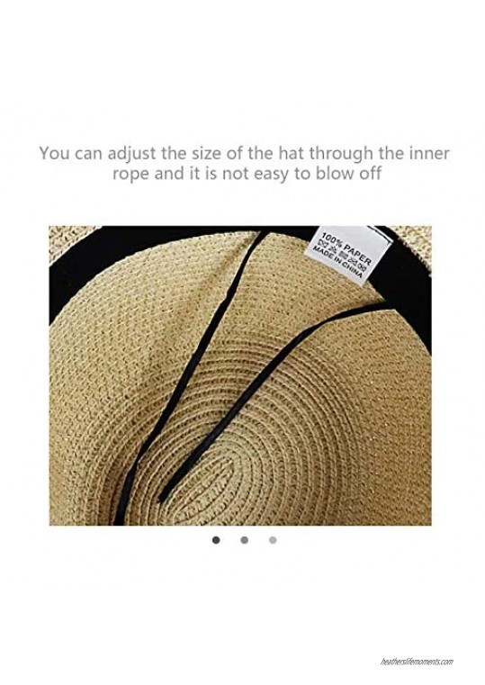 DRESHOW Women Belt Buckle Fedora Hat Classic Wide Brim Felt Panama Hat