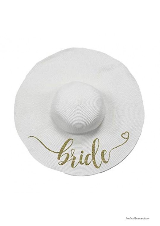 Embriodered Beach Floppy Straw Bride Hat Beach Honeymoon Floppy Brim Sun Hat for Bridal Shower Gift Bachelorette Party