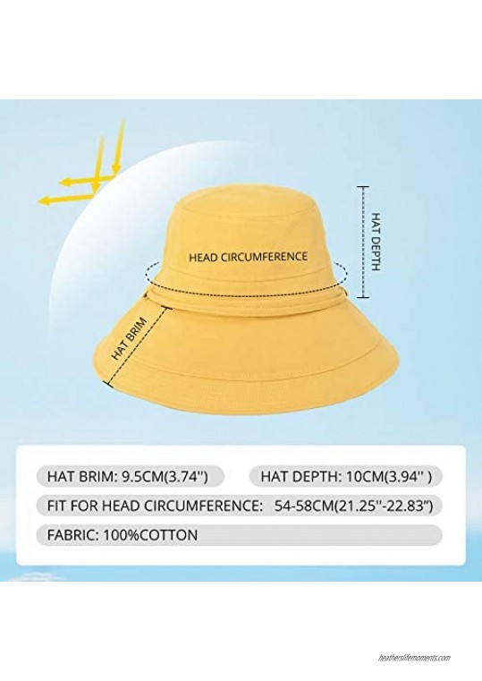 ENJOYFUR Womens Wide Brim Sun Hats UV UPF Packable Sun Beach Hat Summer Cotton Bucket Hat Chin Strip