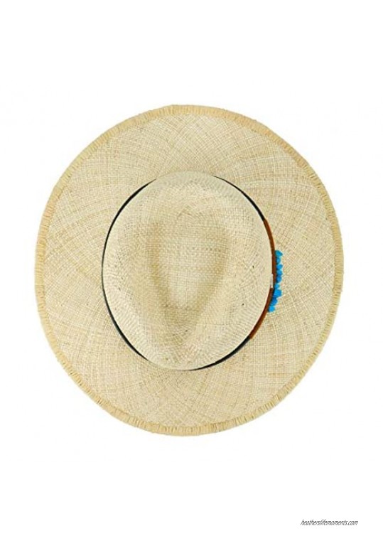 Fedoras Straw Sun Hat Wide Brim Multi Braid Design with Stone Decoration