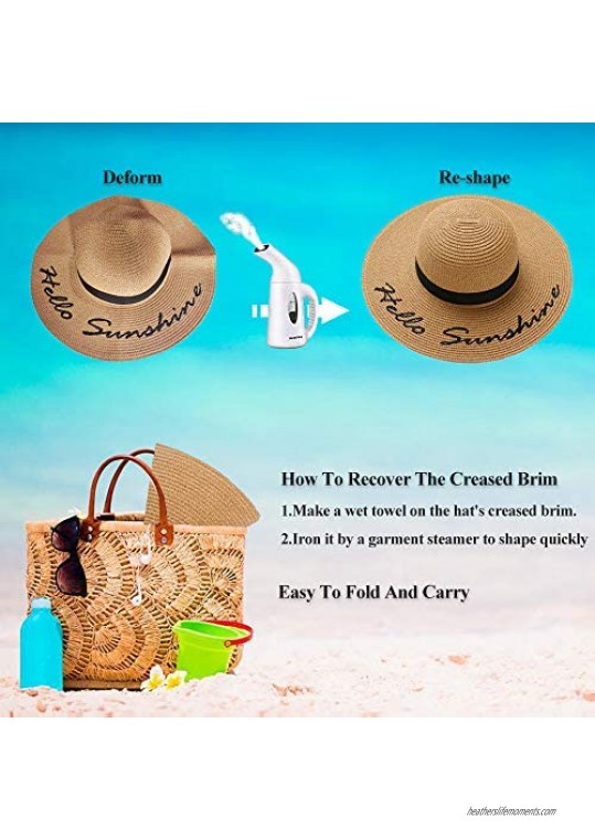 Floppy Beach Hats for Women Straw Sun Hat Embroidered Wide Brim Summer UPF50+ UV Protection Foldable
