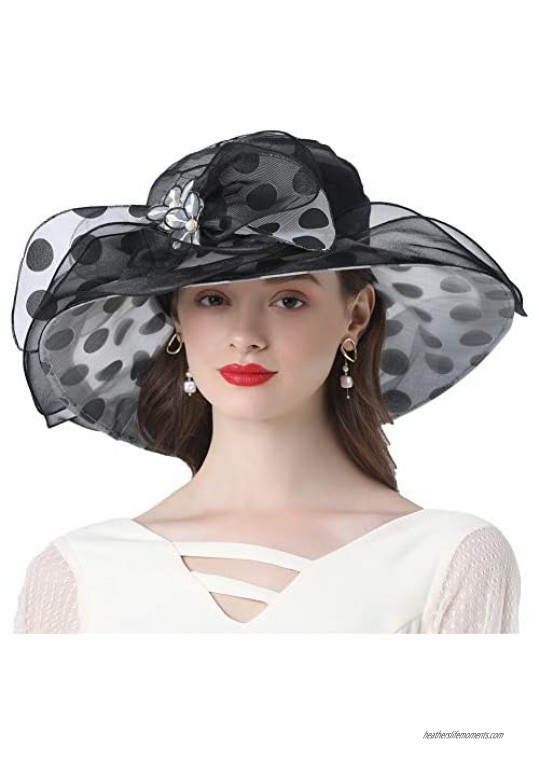 Go Mai Women's Church Derby Tea Party Wedding Hat Polka Dot Organza Hats