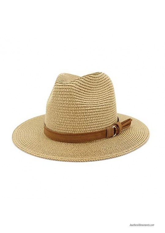 HUDANHUWEI Man and Woman's Wide Brim Straw Panama Hat Fedora Beach Sun Hat with Band
