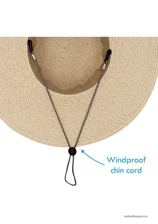 JENDI Womens Wide Brim Straw Floppy Sun Hat Packable Summer Beach Hat UV Protection UPF 50+ Adjustable (Ivory Heather-Cream)