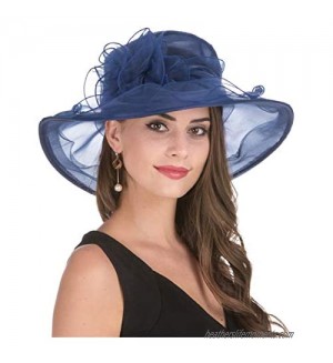 Lucky Leaf Women Kentucky Derby Church Beach Fascinators Hat Wide Floral Brim Flat Hat with Bowknot