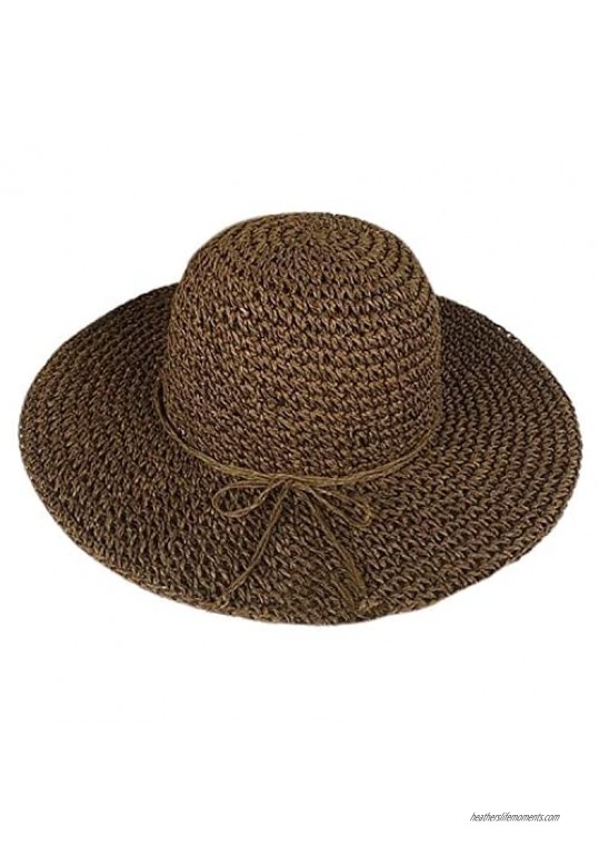 luzen Women Girls Foldable Bohemia Wide Brim Roll-up Crocheted Straw Hat Beach Sun Visor Cap for Holiday Travel