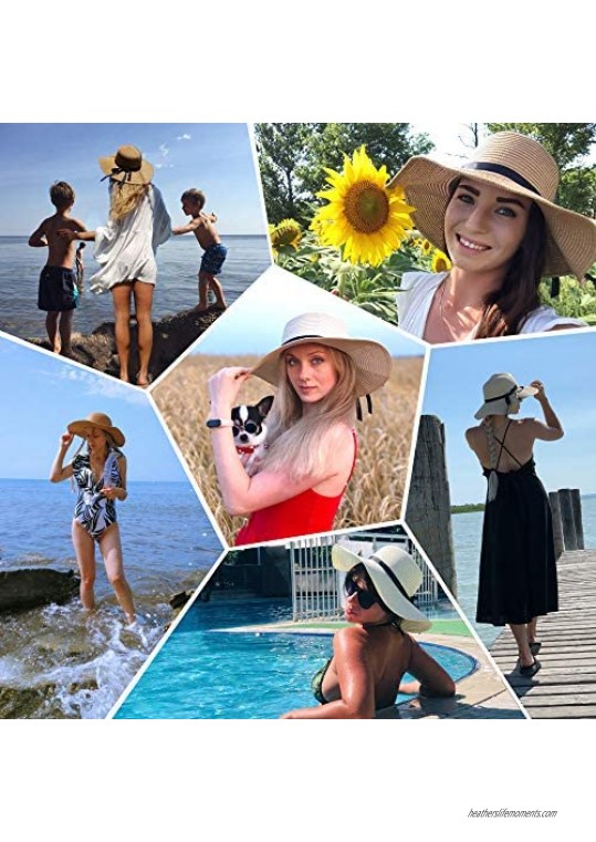 Muryobao Women Wide Brim Straw Sun Hat Floppy Foldable Roll up Cap Beach Summer Hats UPF 50+