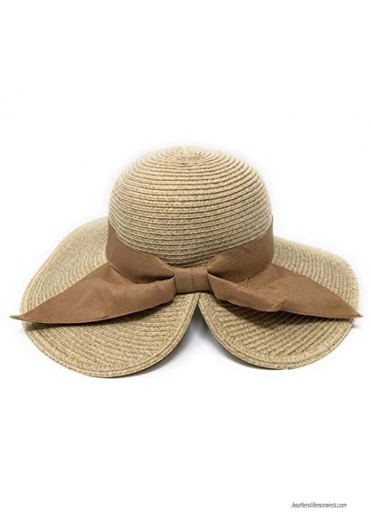Packable Ribbon Crusher Sun Shade Beach Hat Wide Shapeable Brim UPF 50 with Bow