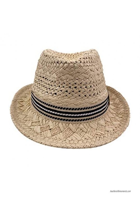 Sandy Ting Mens Women's Short Brim Beach Sun Hat Straw Fedora Hat