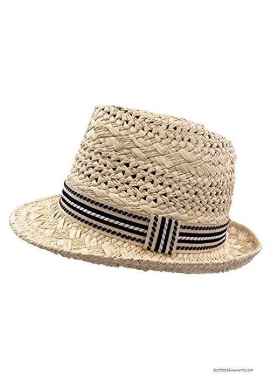 Sandy Ting Mens Women's Short Brim Beach Sun Hat Straw Fedora Hat